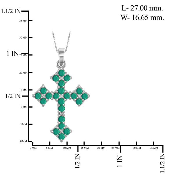 JewelonFire 1.33 Carat T.G.W. Genuine Emerald and Accent White Diamond Sterling Silver Cross Pendant - Assorted Colors