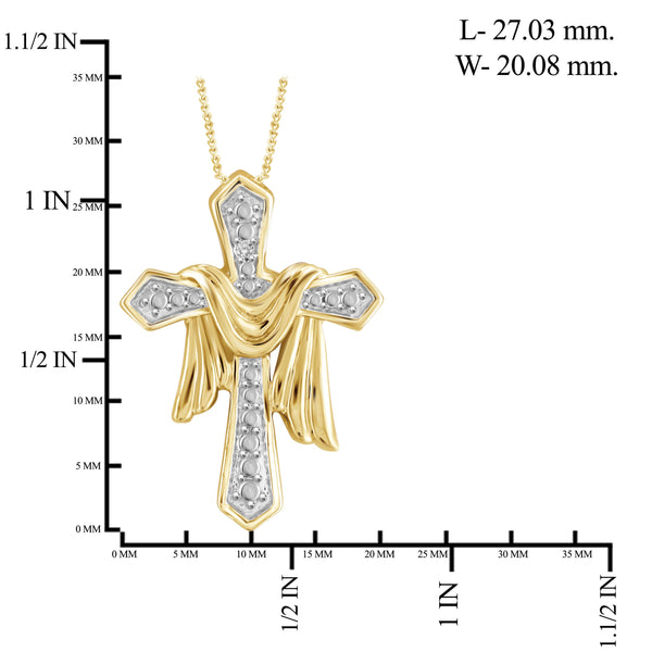 JewelonFire White Diamond Accent 14kt Gold Plated Brass Cross Pendant