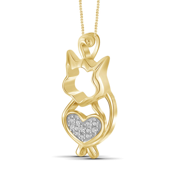 JewelonFire White Diamond Accent 14kt Gold Plated Brass Cat Pendant