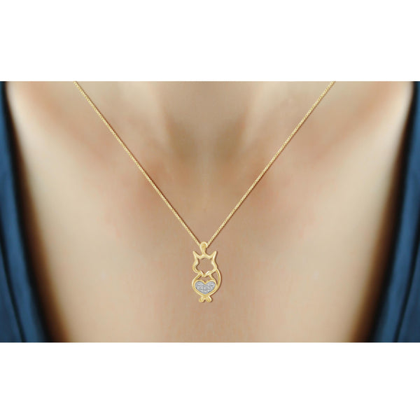 JewelonFire White Diamond Accent 14kt Gold Plated Brass Cat Pendant