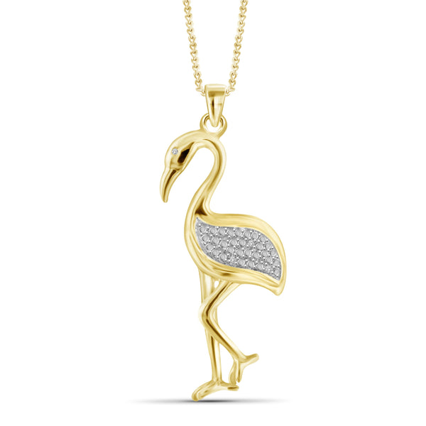 JewelonFire White Diamond Accent 14kt Gold Plated Brass Flamingo Pendant