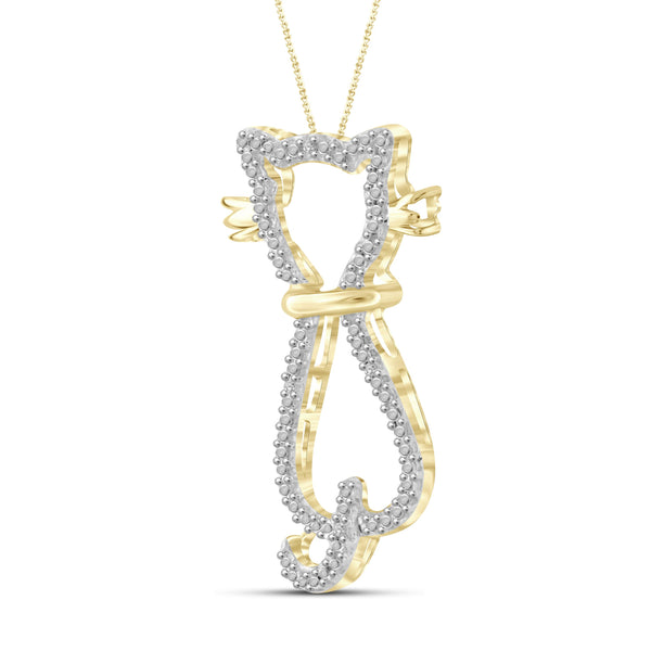 JewelonFire White Diamond Accent 14kt Gold Plated Brass Cat Pendant