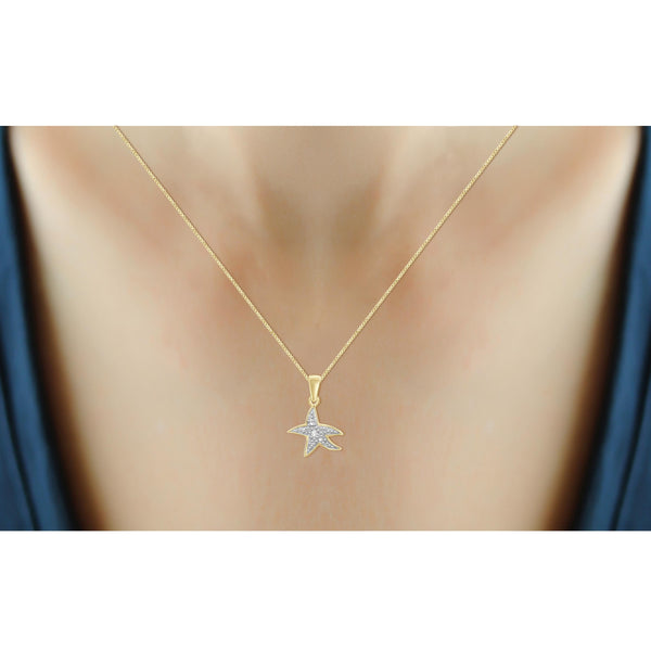 JewelonFire White Diamond Accent 14kt Gold Plated Brass Star Pendant