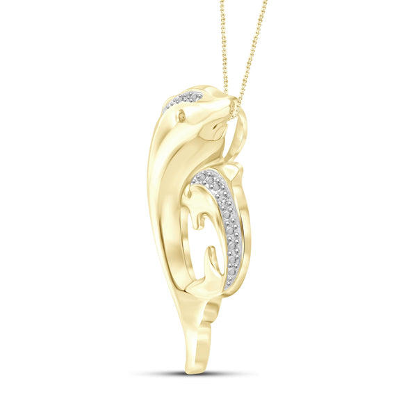 JewelonFire White Diamond Accent 14kt Gold Plated Brass Dolphin Pendant