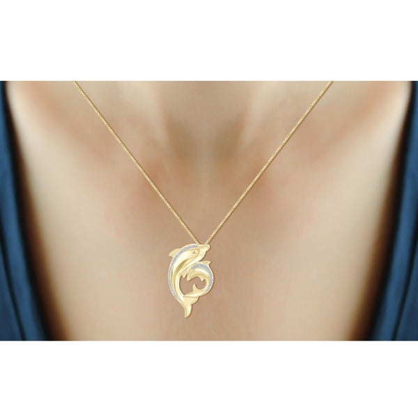 JewelonFire White Diamond Accent 14kt Gold Plated Brass Dolphin Pendant