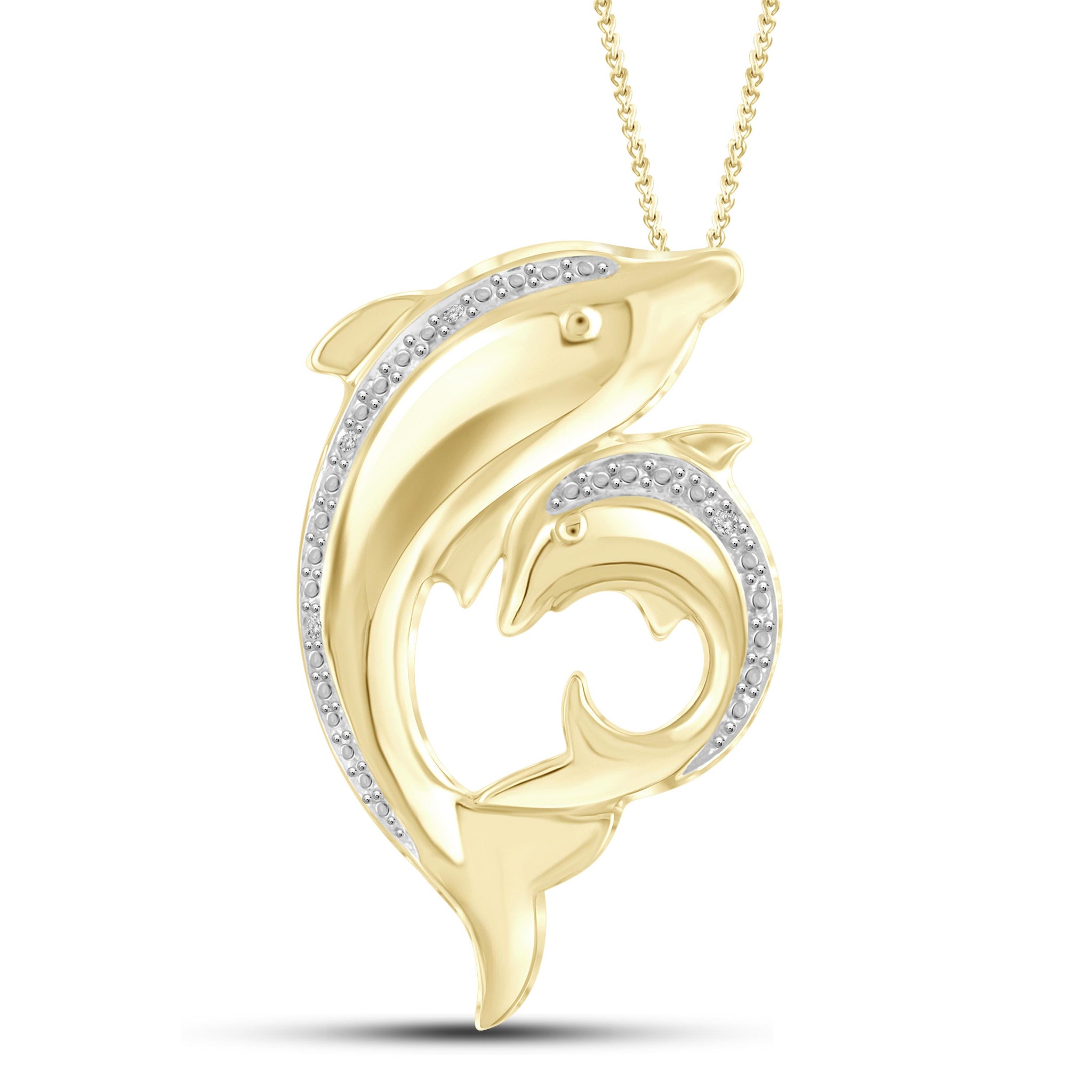 JewelonFire White Diamond Accent 14kt Gold Plated Brass Dolphin Pendant