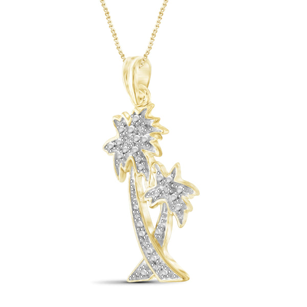 JewelonFire White Diamond Accent 14kt Gold Plated Brass Palm Tree Pendant