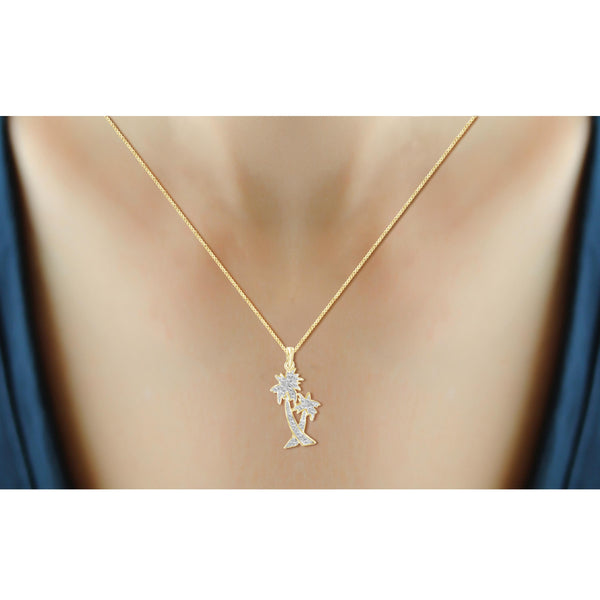 JewelonFire White Diamond Accent 14kt Gold Plated Brass Palm Tree Pendant