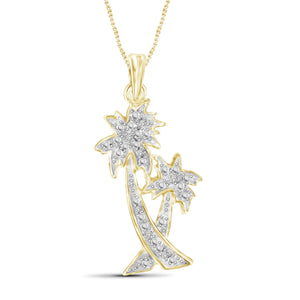 JewelonFire White Diamond Accent 14kt Gold Plated Brass Palm Tree Pendant