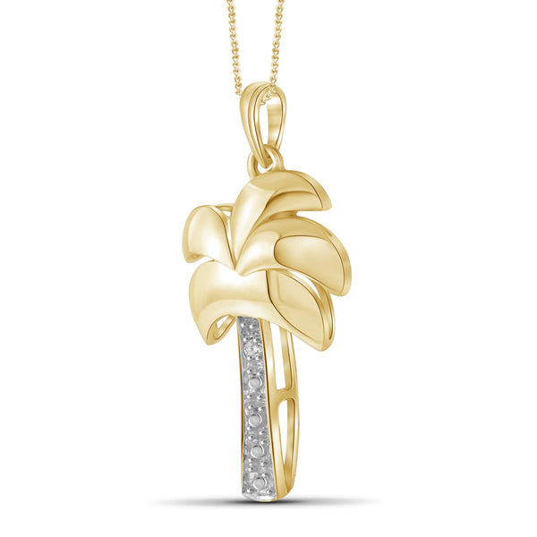 JewelonFire White Diamond Accent 14kt Gold Plated Brass Palm Tree Pendant