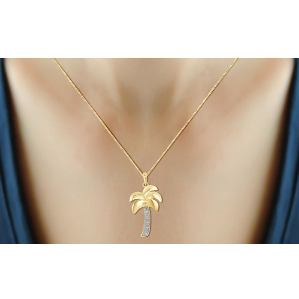 JewelonFire White Diamond Accent 14kt Gold Plated Brass Palm Tree Pendant