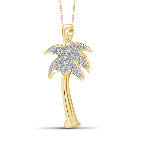 JewelonFire White Diamond Accent 14kt Gold Plated Brass Palm Tree Pendant