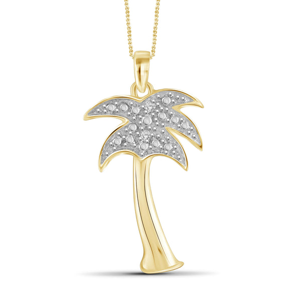 JewelonFire White Diamond Accent 14kt Gold Plated Brass Palm Tree Pendant