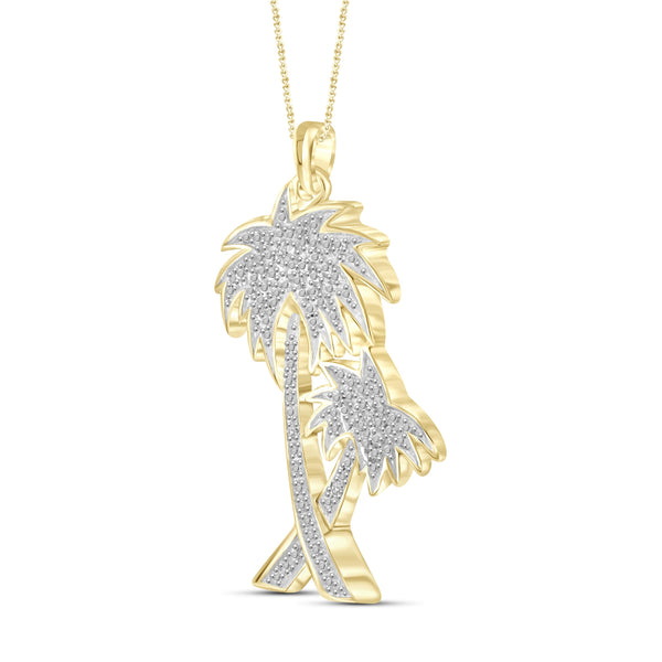 JewelonFire White Diamond Accent 14kt Gold Plated Brass Palm Tree Pendant