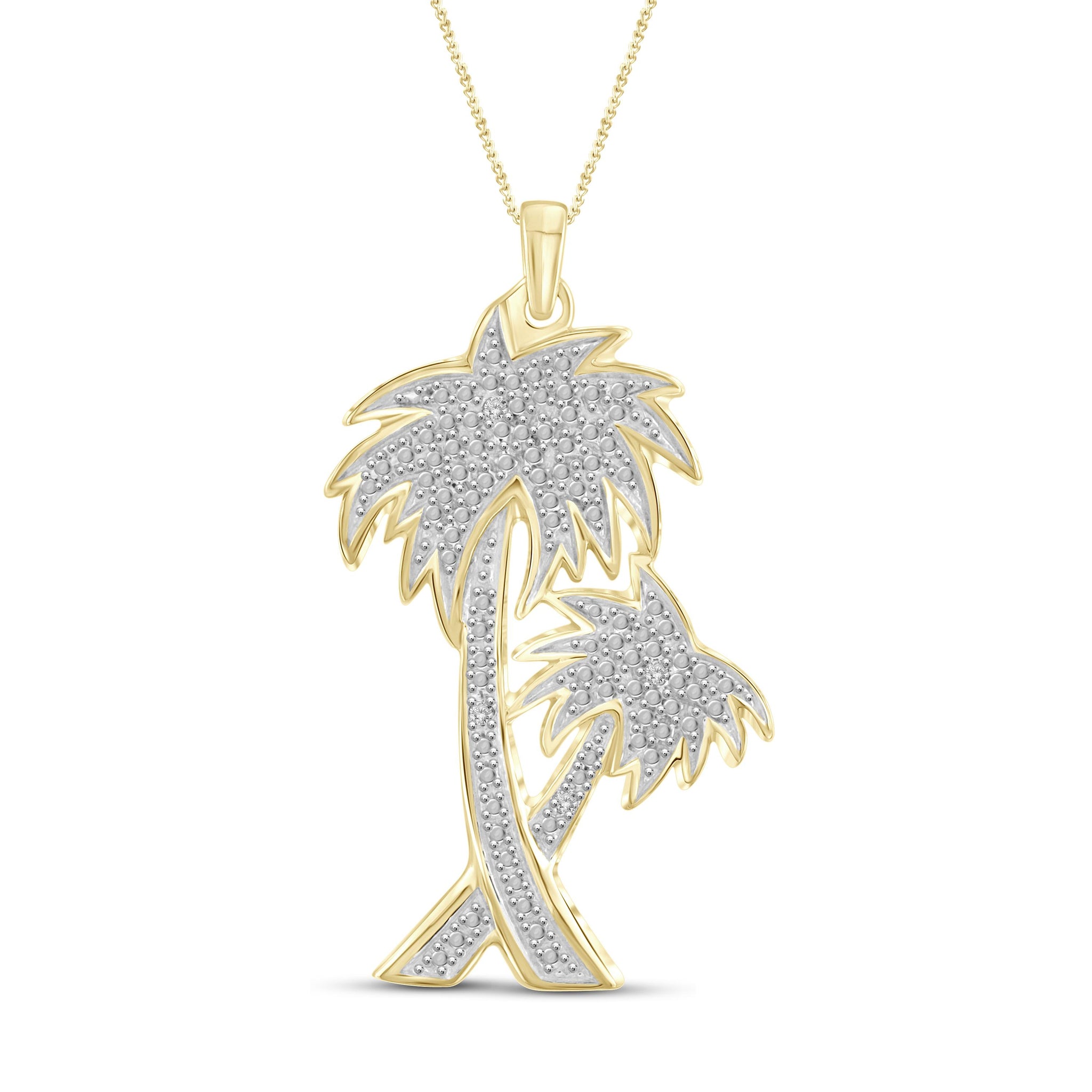 JewelonFire White Diamond Accent 14kt Gold Plated Brass Palm Tree Pendant