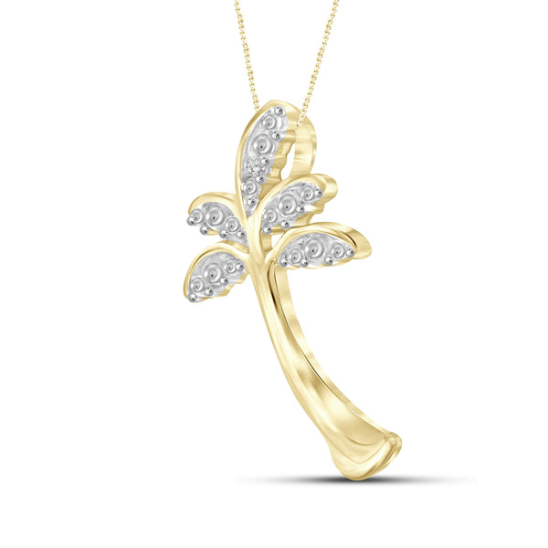 JewelonFire White Diamond Accent 14kt Gold Plated Brass Palm Tree Pendant