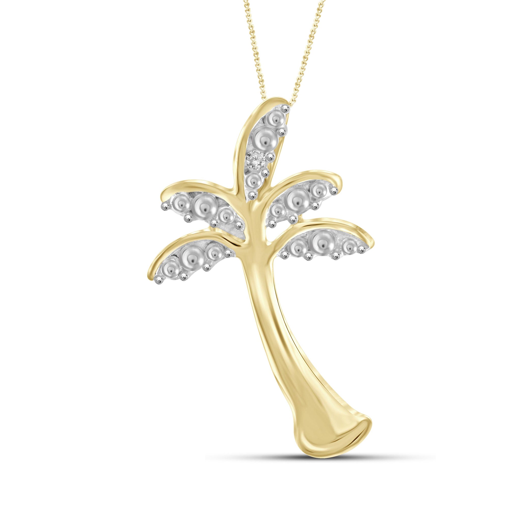 JewelonFire White Diamond Accent 14kt Gold Plated Brass Palm Tree Pendant