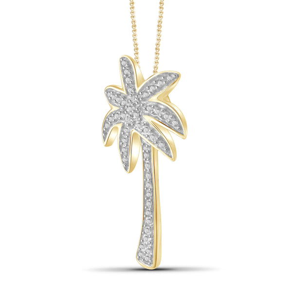 JewelonFire White Diamond Accent 14kt Gold Plated Brass Palm Tree Pendant