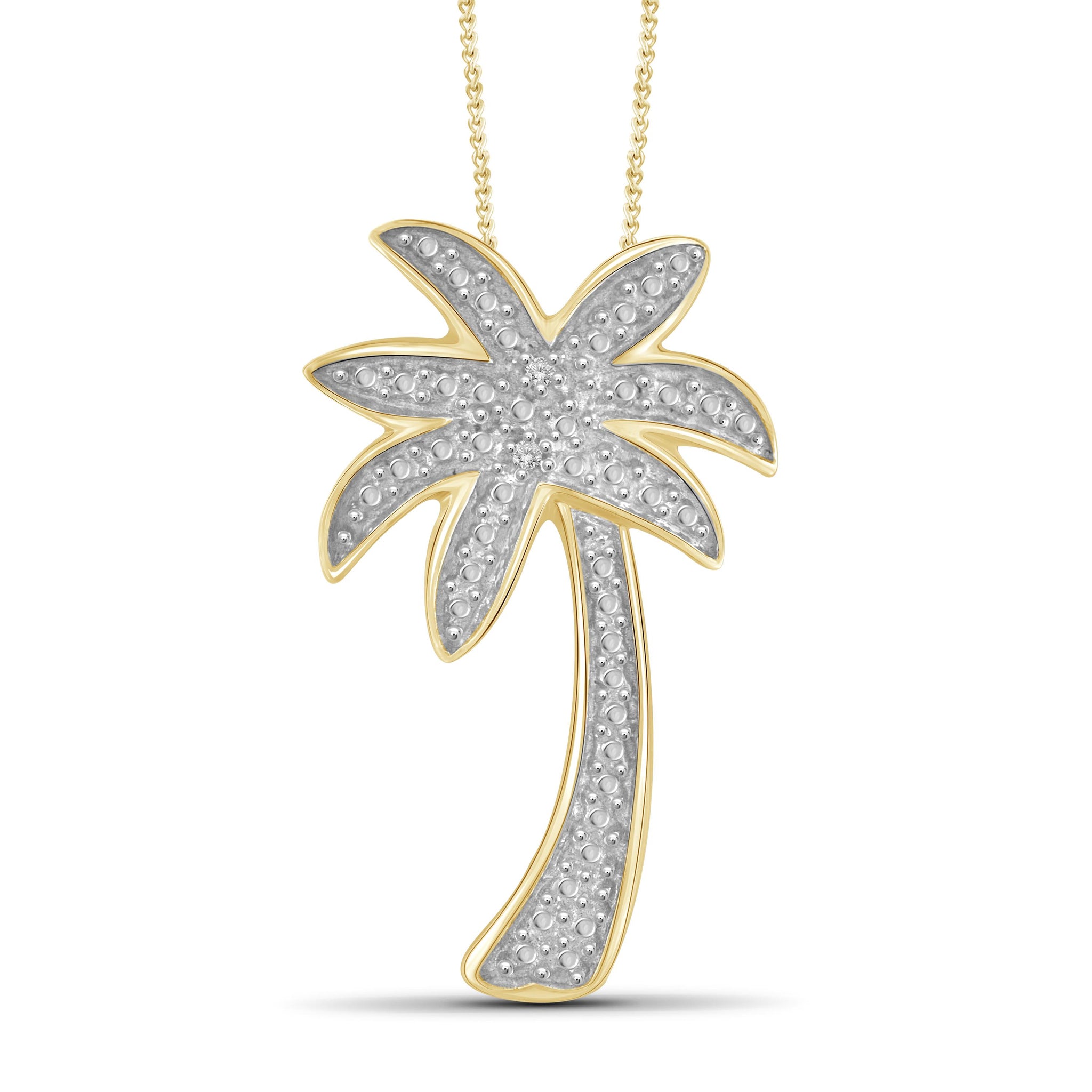 JewelonFire White Diamond Accent 14kt Gold Plated Brass Palm Tree Pendant