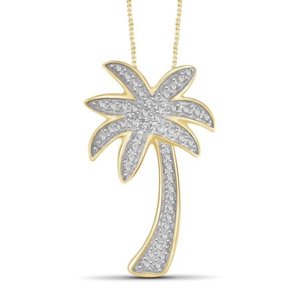 JewelonFire White Diamond Accent 14kt Gold Plated Brass Palm Tree Pendant