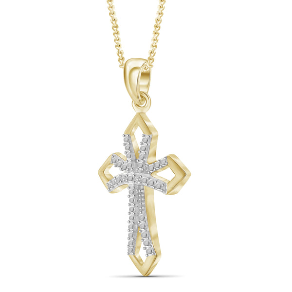 JewelonFire White Diamond Accent 14kt Gold Plated Brass Cross Pendant