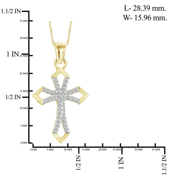 JewelonFire White Diamond Accent 14kt Gold Plated Brass Cross Pendant