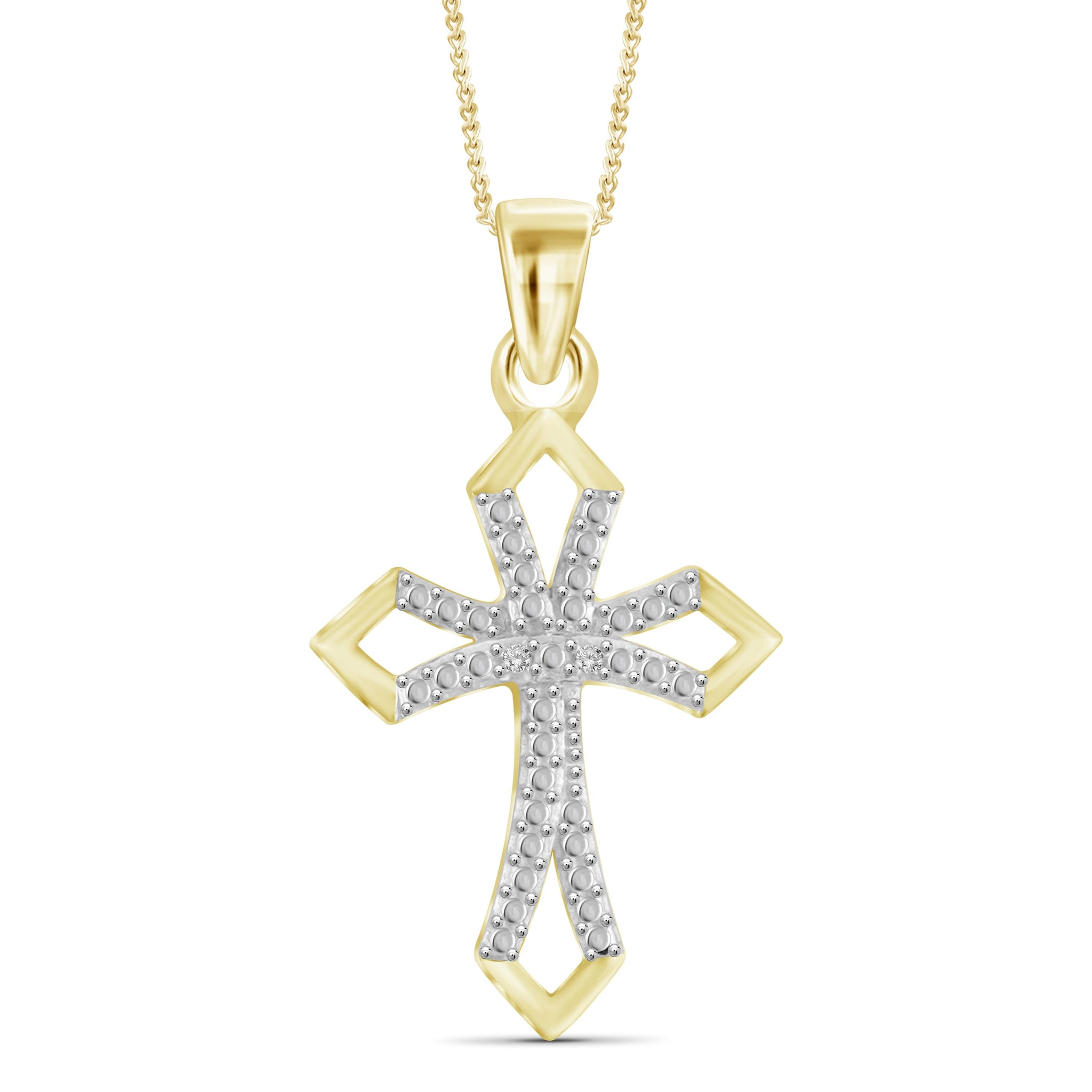 JewelonFire White Diamond Accent 14kt Gold Plated Brass Cross Pendant