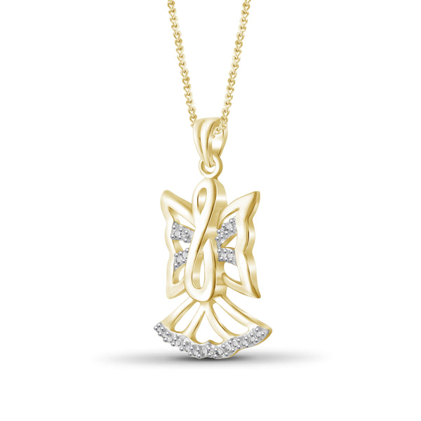 JewelonFire White Diamond Accent 14kt Gold Plated Brass Angel Pendant