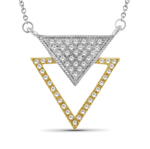 JewelonFire 1/4 Ctw White Diamond Two-Tone Sterling Silver Inverted Triangle Pendant