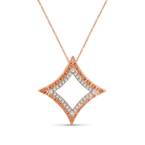 JewelonFire 1/4 Ctw White Diamond Rose Gold over Silver Star Pendant