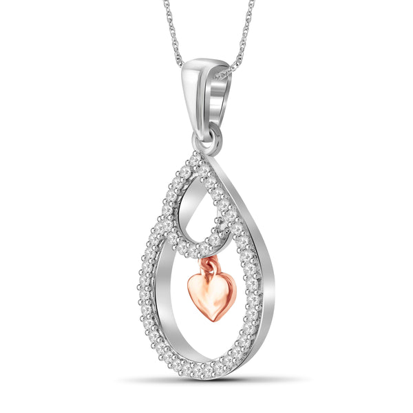 JewelonFire 1/5 Carat T.W. White Diamond Two Tone Silver Heart Pendant