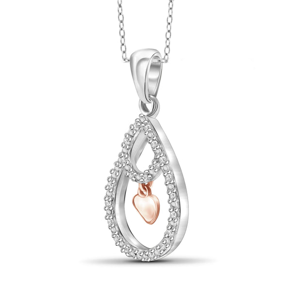 JewelonFire 1/10 Carat T.W. White Diamond Two Tone Sterling Silver Pendant