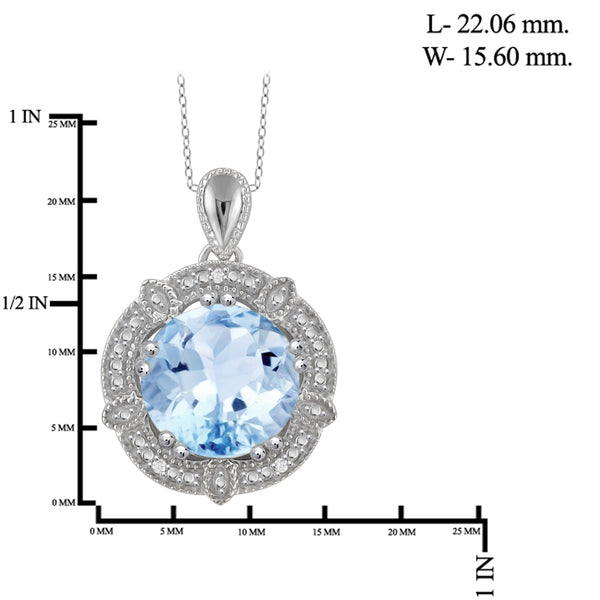 JewelonFire 4 1/4 Carat T.G.W. Sky Blue Topaz And White Diamond Accent Sterling Silver Pendant - Assorted Colors