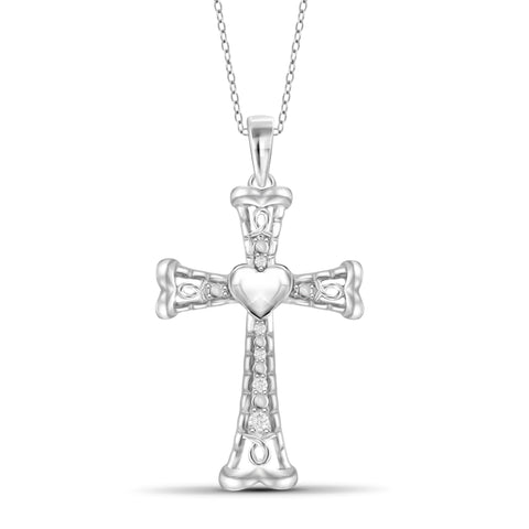 JewelonFire 1/10 Carat T.W. White Diamond Sterling Silver Cross Pendant - Assorted Colors