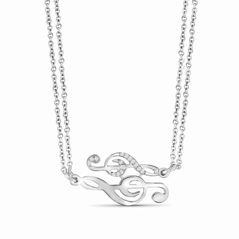 JewelonFire 1/20 Ctw White Diamond Sterling Silver Music Note Necaklace - Assorted Colors