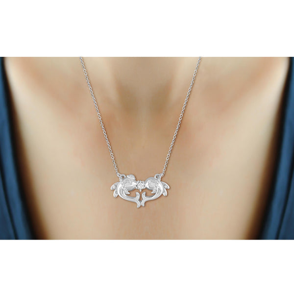 JewelonFire 1/10 Ctw White Diamond Sterling Silver Dolphin Pendant