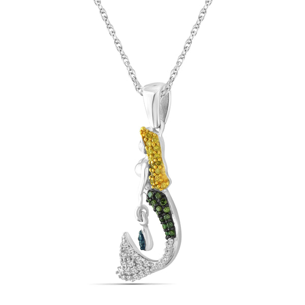 JewelonFire 1/5 Carat T.W. Multicolor Diamond Sterling Silver Mermaid Pendant