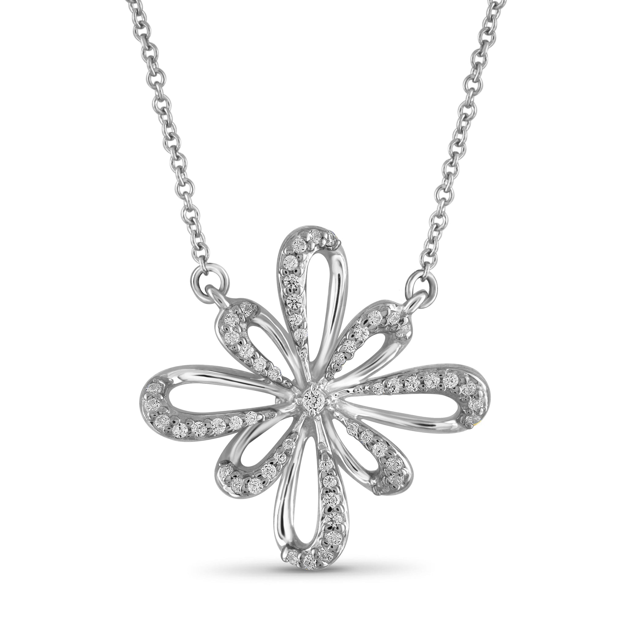 JewelonFire 1/4 Carat T.W. White Diamond Sterling Silver Flower Pendant - Assorted Colors