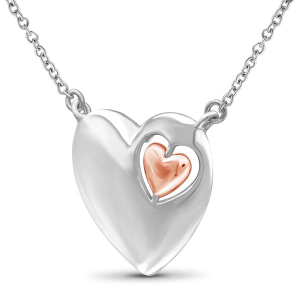 JewelonFire 1/20 Carat T.W. White Diamond Two Tone Silver Heart Pendant