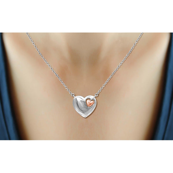 JewelonFire 1/20 Carat T.W. White Diamond Two Tone Silver Heart Pendant