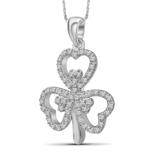 JewelonFire 1/5 Carat T.W. White Diamond Shamrock Sterling Silver Pendant - Assorted Colors