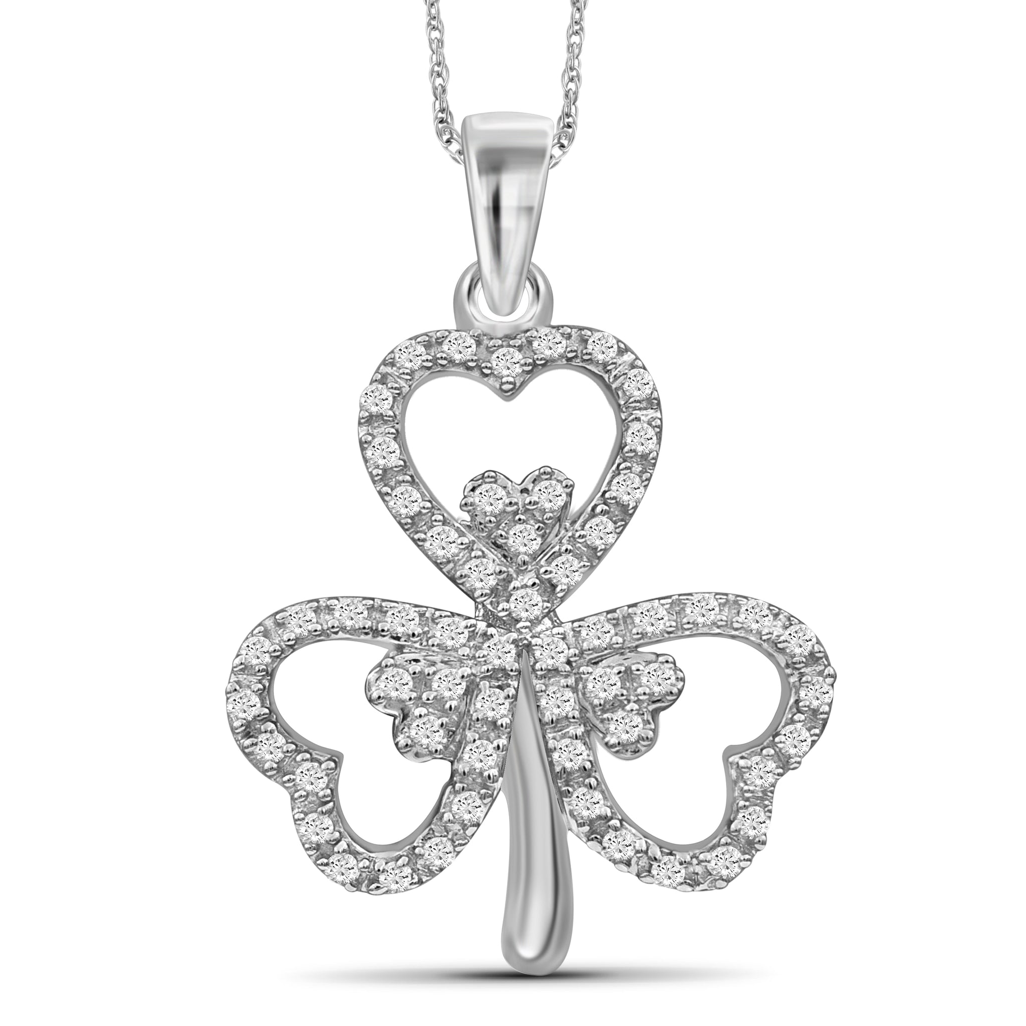 JewelonFire 1/5 Carat T.W. White Diamond Shamrock Sterling Silver Pendant - Assorted Colors