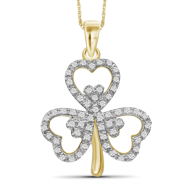 JewelonFire 1/5 Carat T.W. White Diamond Shamrock Sterling Silver Pendant - Assorted Colors