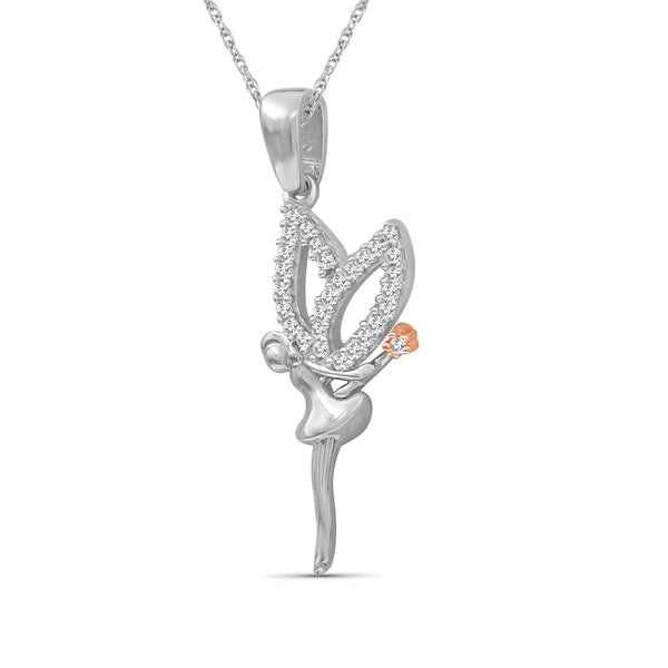 JewelonFire 1/10 Ctw White Diamond Angel Necklace in Two Tone Sterling Silver