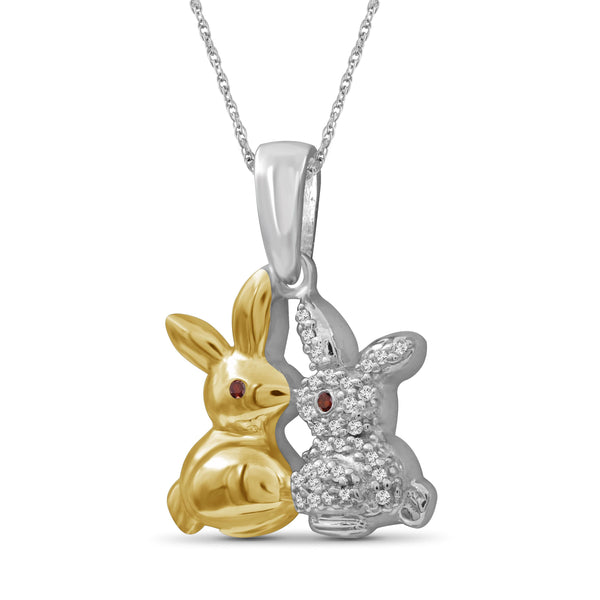 JewelonFire 1/10 Ctw Red & White Diamond Two-Tone Sterling Silver Bunny Pendant