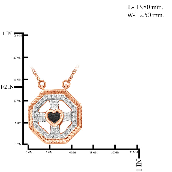 JewelonFire 1/10 Carat T.W. Black And White Diamond Rose Gold Over Silver Heart Octagon Pendant