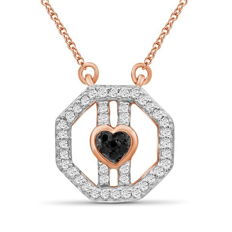 JewelonFire 1/7 Carat T.W. Black And White Diamond Rose Gold Over Silver Octagon Pendant