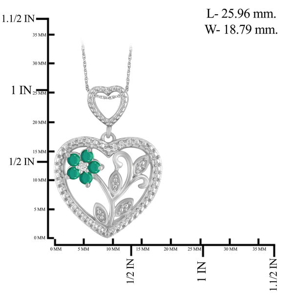 JewelonFire 0.30 Carat T.G.W. Genuine Emerald and Accent White Diamond Sterling Silver Heart Pendant - Assorted Colors