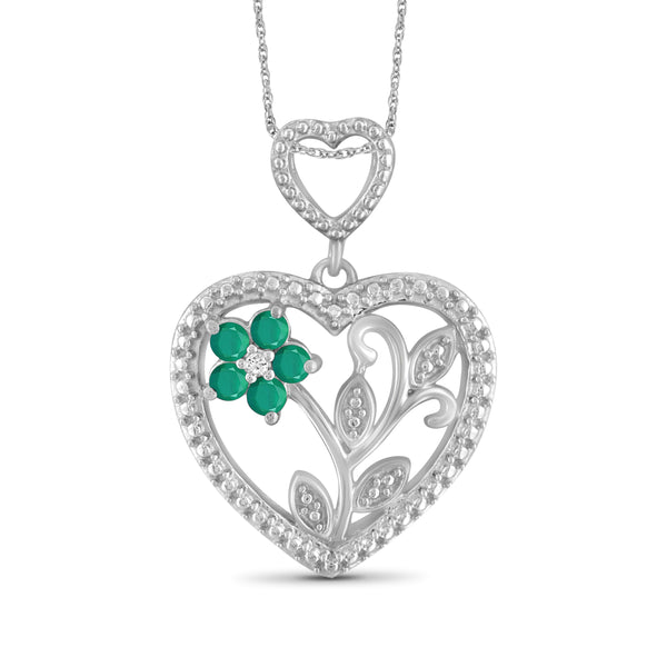 JewelonFire 0.30 Carat T.G.W. Genuine Emerald and Accent White Diamond Sterling Silver Heart Pendant - Assorted Colors