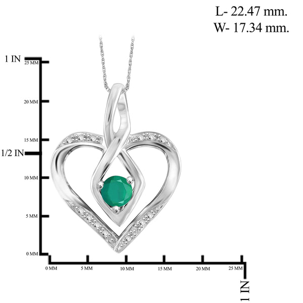 JewelonFire 0.30 Carat T.G.W. Genuine Emerald and Accent White Diamond Sterling Silver Heart Pendant - Assorted Colors